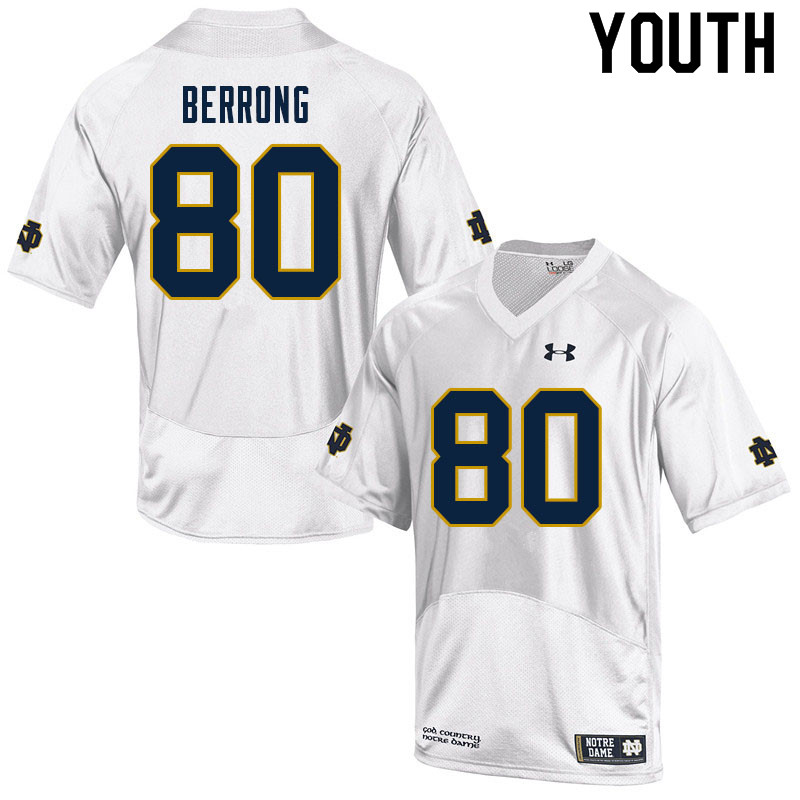 Youth NCAA Notre Dame Fighting Irish #80 Cane Berrong Stitched College Under Armour Authentic White Football Jersey KZ10N82LF